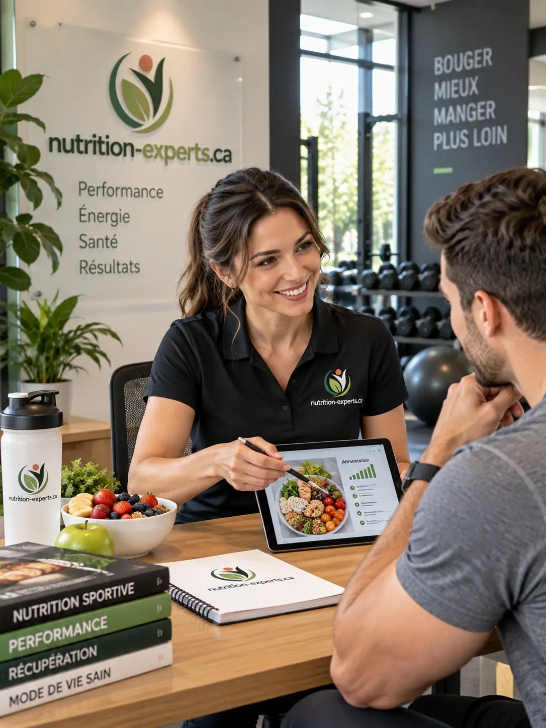 Consultation de nutrition sportive en salle d'entraînement