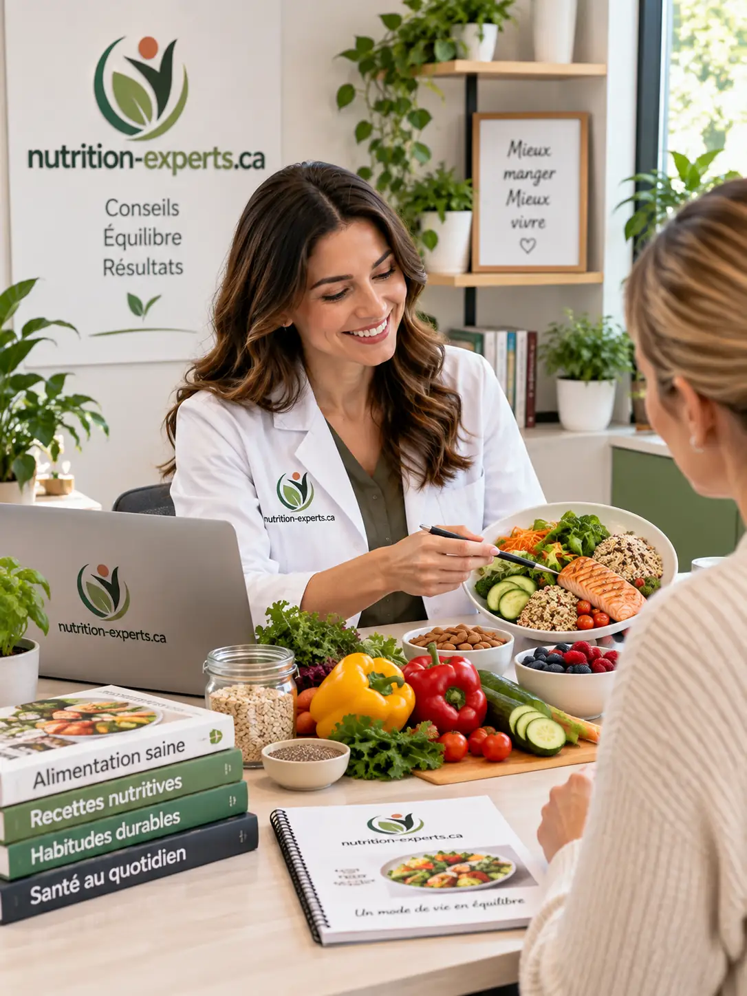 Présentation d'une assiette équilibrée en consultation
